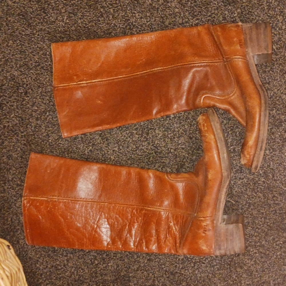 Vintage Frye Campus Boot Knee High Cognac Brown Leather